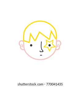 color line boy head with star tattoo and hairstyle