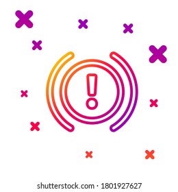 Línea de color Icono de advertencia del sistema de frenos aislado en fondo blanco. Marca de exclamación en el auto. Señal de atención del panel. Gradiente formas dinámicas aleatorias. Ilustración vectorial