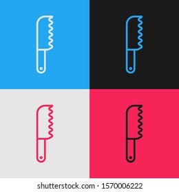 Color line Bread knife icon isolated on color background. Cutlery symbol. Vintage style drawing. Vector Illustration