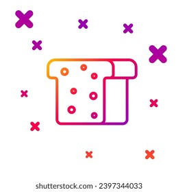 Color line Bread toast for sandwich piece of roasted crouton icon isolated on white background. Lunch, dinner, breakfast snack. Gradient random dynamic shapes. Vector