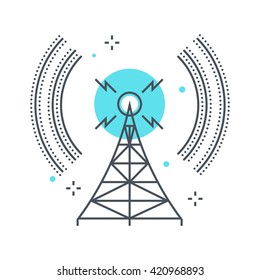 Color line, broadcasting concept illustration, icon, background and graphics. The illustration is colorful, flat, vector, pixel perfect, suitable for web and print. It is linear stokes and fills.
