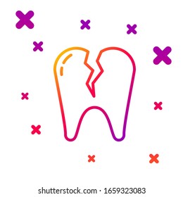 Color line Broken tooth icon isolated on white background. Dental problem icon. Dental care symbol. Gradient random dynamic shapes. Vector Illustration