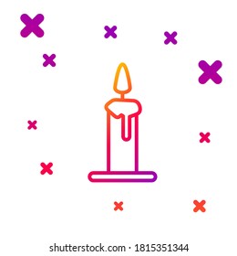Color line Burning candle in candlestick icon isolated on white background. Cylindrical candle stick with burning flame. Gradient random dynamic shapes. Vector Illustration
