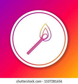 Color line Burning match with fire icon isolated on color background. Match with fire. Matches sign. Circle white button. Vector Illustration