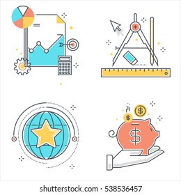 Color line, business development illustrations, icons, backgrounds and graphics. The illustration is colorful, flat, vector, pixel perfect, suitable for web and print. It is linear stokes and fills.