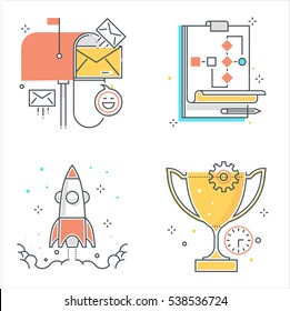 Color line, business development illustrations, icons, backgrounds and graphics. The illustration is colorful, flat, vector, pixel perfect, suitable for web and print. It is linear stokes and fills.