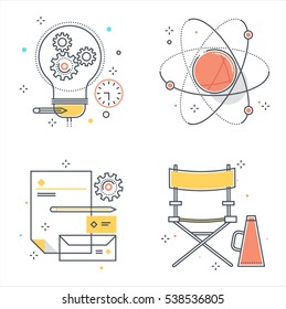 Color line, business development illustrations, icons, backgrounds and graphics. The illustration is colorful, flat, vector, pixel perfect, suitable for web and print. It is linear stokes and fills.