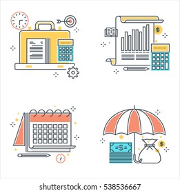 Color line, business and finance illustrations, icons, backgrounds and graphics. The illustration is colorful, flat, vector, pixel perfect, suitable for web and print. It is linear stokes and fills.