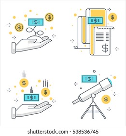 Color line, business and finance illustrations, icons, backgrounds and graphics. The illustration is colorful, flat, vector, pixel perfect, suitable for web and print. It is linear stokes and fills.