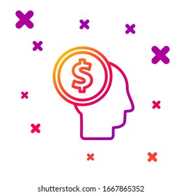 Color line Business man planning mind icon isolated on white background. Human head with dollar. Idea to earn money. Business investment growth. Gradient random dynamic shapes. Vector Illustration