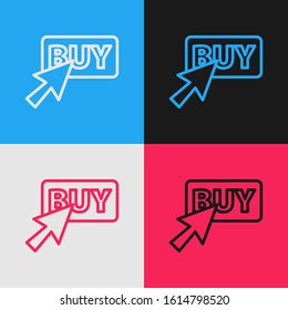 Color line Buy button icon isolated on color background. Vintage style drawing. Vector Illustration