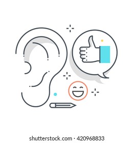 Color line, buzz marketing concept illustration, icon, background and graphics. The illustration is colorful, flat, vector, pixel perfect, suitable for web and print. It is linear stokes and fills.