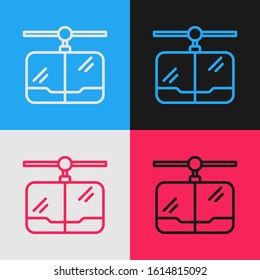 Color line Cable car icon isolated on color background. Funicular sign. Vintage style drawing. Vector Illustration