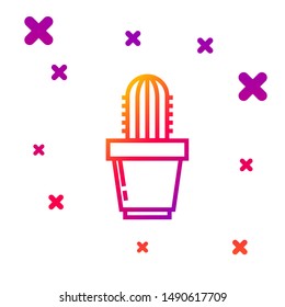 Color line Cactus and succulent in pot icon isolated on white background. Plant growing in a pot. Potted plant sign. Gradient random dynamic shapes. Vector Illustration