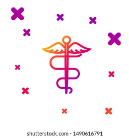 Color line Caduceus snake medical symbol icon isolated on white background. Medicine and health care. Emblem for drugstore or medicine, pharmacy. Gradient random dynamic shapes. Vector Illustration