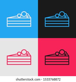 Color line Cake icon isolated on color background. Happy Birthday. Vintage style drawing. Vector Illustration