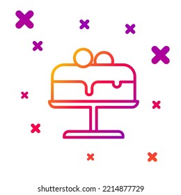 Color line Cake on plate icon isolated on white background. Happy Birthday. Gradient random dynamic shapes. Vector