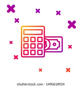 Color line Calculator with dollar symbol icon isolated on white background. Money saving concept. Accounting symbol. Gradient random dynamic shapes. Vector Illustration