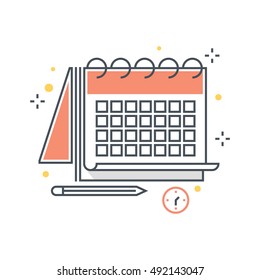 Color line, calender, timing, deadline illustration, icon, background and graphics. The illustration is colorful, flat, vector, pixel perfect, suitable for web and print. Linear stokes and fills.