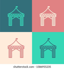 Color line Camping tent icon isolated on color background. Carnival camping tent. Amusement park.  Vector Illustration
