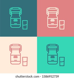 Color line Can container for milk and glass icon isolated on color background.  Vector Illustration