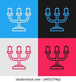 Color line Candlestick icon isolated on color background. Vintage style drawing. Vector Illustration