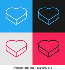 Color line Candy in heart shaped box and bow icon isolated on color background. Valentines Day. Vintage style drawing. Vector Illustration