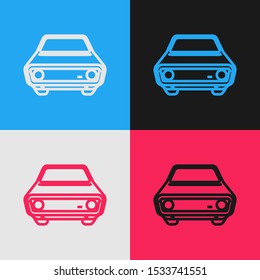 Color line Car icon isolated on color background. Front view. Vintage style drawing. Vector Illustration