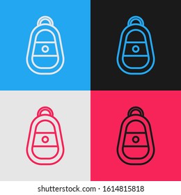 Color line Car key with remote icon isolated on color background. Car key and alarm system. Vintage style drawing. Vector Illustration
