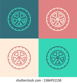 Color line Car wheel icon isolated on color background.  Vector Illustration