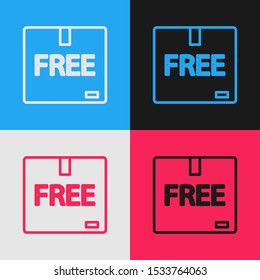 Color line Cardboard box with free symbol icon isolated on color background. Box, package, parcel sign. Delivery, transportation and shipping. Vintage style drawing. Vector Illustration