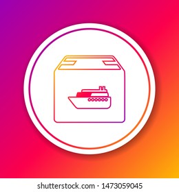 Color line Cargo ship with boxes delivery service icon isolated on color background. Delivery, transportation. Freighter with parcels, boxes, goods. Circle white button. Vector Illustration