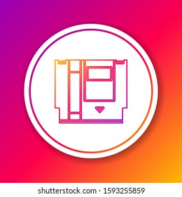 Color line Cartridge for retro game console icon isolated on color background. TV Game cartridge. Circle white button. Vector Illustration