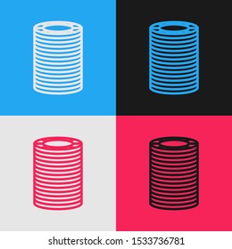 Color line Casino chips icon isolated on color background. Casino gambling. Vintage style drawing. Vector Illustration