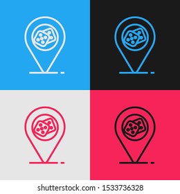 Color line Casino location icon isolated on color background. Game dice icon. Vintage style drawing. Vector Illustration