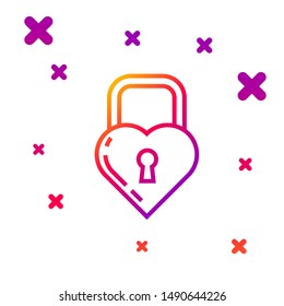 Color line Castle in the shape of a heart icon isolated on white background. Locked Heart. Love symbol and keyhole sign. Gradient random dynamic shapes. Vector Illustration