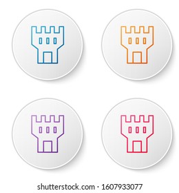 Color line Castle tower icon isolated on white background. Fortress sign. Set icons in circle buttons. Vector Illustration