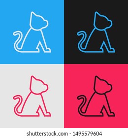 Color line Cat icon isolated on color background. Vintage style drawing. Vector Illustration