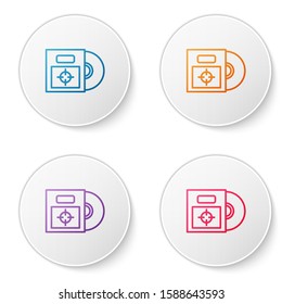 Color line CD or DVD disk in box icon isolated on white background. Compact disc sign. Set icons in circle buttons. Vector Illustration
