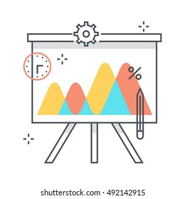 Color line, chart, presentation illustration, icon, background and graphics. The illustration is colorful, flat, vector, pixel perfect, suitable for web and print. Linear stokes and fills.