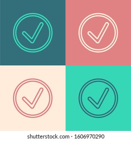 Color line Check mark in circle icon isolated on color background. Choice button sign. Checkmark symbol.  Vector Illustration