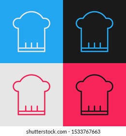 Color line Chef hat icon isolated on color background. Cooking symbol. Cooks hat. Vintage style drawing. Vector Illustration