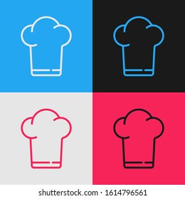 Color line Chef hat icon isolated on color background. Cooking symbol. Cooks hat. Vintage style drawing. Vector Illustration