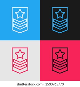 Color line Chevron icon isolated on color background. Military badge sign. Vintage style drawing. Vector Illustration