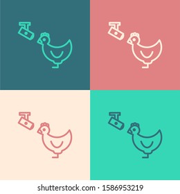 Color line Chicken farm and wireless Controlling CCTV security camera icon isolated on color background.  Vector Illustration