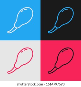 Color line Chicken leg icon isolated on color background. Chicken drumstick. Vintage style drawing. Vector Illustration