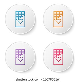 Color line Chocolate bar icon isolated on white background. Valentines day symbol. Set icons in circle buttons. Vector Illustration