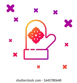Color line Christmas mitten icon isolated on white background. Gradient random dynamic shapes. Vector Illustration
