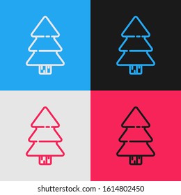 Color line Christmas tree icon isolated on color background. Merry Christmas and Happy New Year. Vintage style drawing. Vector Illustration