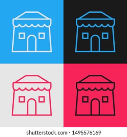 Color line Circus tent icon isolated on color background. Carnival camping tent. Amusement park. Vintage style drawing. Vector Illustration